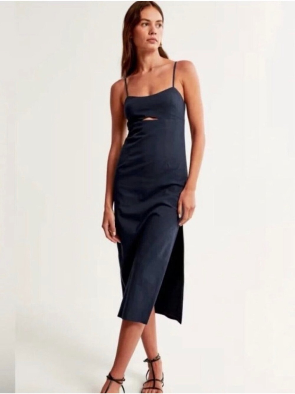 XL Tall Abercrombie & Fitch Stretch Cutout Spaghetti Strap Black Midi Dress